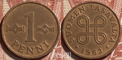 Финляндия 1 пенни 1963 года, KM# 44, 463r-553
