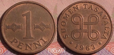 Финляндия 1 пенни 1963 года, KM# 44, a055-167