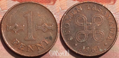 Финляндия 1 пенни 1964 года, KM# 44, 283a-127