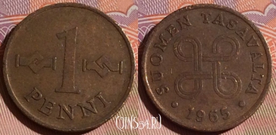 Финляндия 1 пенни 1965 года, KM# 44, 182c-120