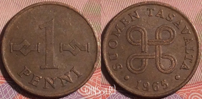 Финляндия 1 пенни 1965 года, KM# 44, a055-169