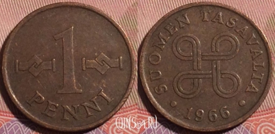 Финляндия 1 пенни 1966 года, KM# 44, a055-174