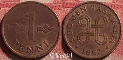 Финляндия 1 пенни 1967 года, KM# 44, 220j-066