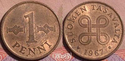 Финляндия 1 пенни 1967 года, KM# 44, a055-170