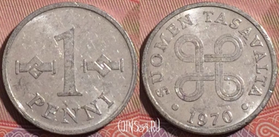 Финляндия 1 пенни 1970 года, KM# 44a, a055-182