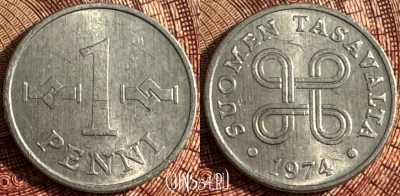 Финляндия 1 пенни 1974 года, KM# 44a, 362s-104