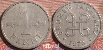 Финляндия 1 пенни 1974 года, KM# 44a, a055-186
