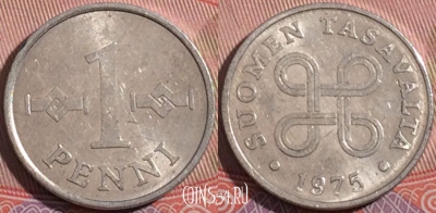 Финляндия 1 пенни 1975 года, KM# 44a, a055-187