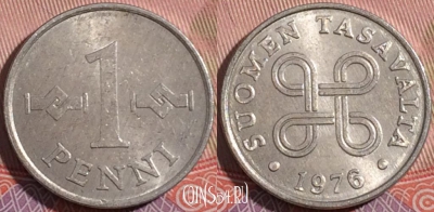 Финляндия 1 пенни 1976 года, KM# 44a, a055-188