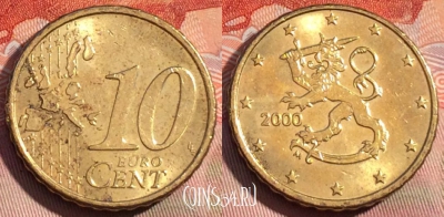 Финляндия 10 евроцентов 2000 года, KM# 101, 276a-100