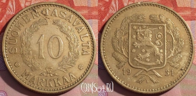Финляндия 10 марок 1931 года, KM# 32A, 153b-067