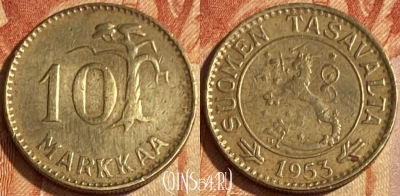 Финляндия 10 марок 1953 года, KM# 38, 463q-181