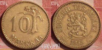Финляндия 10 марок 1955 года, KM# 38, 161l-072