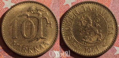 Финляндия 10 марок 1961 года, KM# 38, 351-132