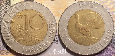 Финляндия 10 марок 1993 года, KM# 77, 150-016