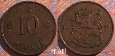 Финляндия 10 пенни 1938 года, KM# 24, a148-116