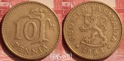 Финляндия 10 пенни 1963 года, KM# 46, 064m-012