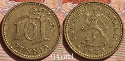 Финляндия 10 пенни 1963 года, KM# 46, 089r-082