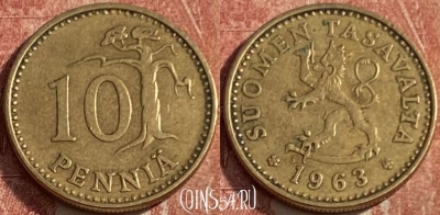 Финляндия 10 пенни 1963 года, KM# 46, 250q-093