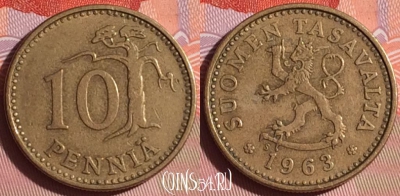 Финляндия 10 пенни 1963 года, KM# 46, 335i-021