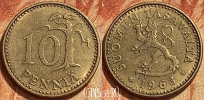 Финляндия 10 пенни 1963 года, KM# 46, 365q-103