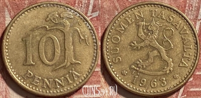 Финляндия 10 пенни 1963 года, KM# 46, 463r-597