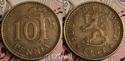 Финляндия 10 пенни 1963 года, см. состояние, 66-053a