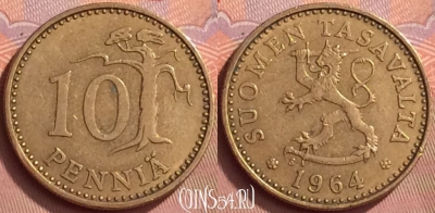 Финляндия 10 пенни 1964 года, KM# 46, 057l-116