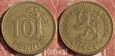 Финляндия 10 пенни 1964 года, KM# 46, 372r-005