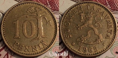 Финляндия 10 пенни 1965 года, см. сост., 66-045a