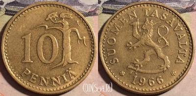 Финляндия 10 пенни 1966 года, KM# 46, a066-040