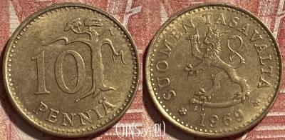 Финляндия 10 пенни 1969 года, KM# 46, 061r-062