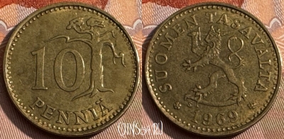 Финляндия 10 пенни 1969 года, KM# 46, 171s-037