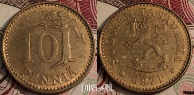Финляндия 10 пенни 1971 года, см. сост., 66-048b