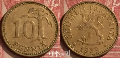 Финляндия 10 пенни 1972 года, KM# 46, 058n-186