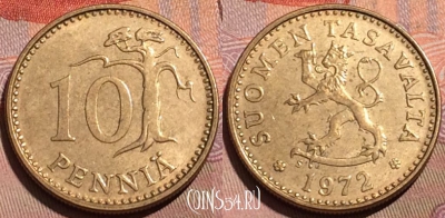 Финляндия 10 пенни 1972 года, KM# 46, 223b-070