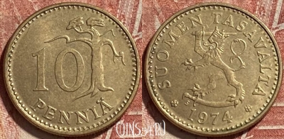Финляндия 10 пенни 1974 года, KM# 46, 463r-655 ♛