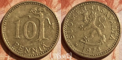 Финляндия 10 пенни 1974 года, KM# 46, 493р-112