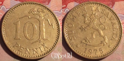 Финляндия 10 пенни 1975 года, KM# 46, 207a-036