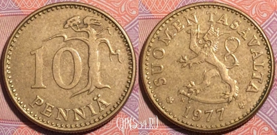 Финляндия 10 пенни 1977 года, KM# 46, a055-122