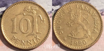 Финляндия 10 пенни 1980 года, KM# 46, 174-068