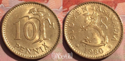 Финляндия 10 пенни 1980 года, KM# 46, 249a-107