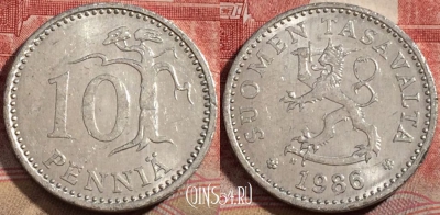 Финляндия 10 пенни 1986 года, KM# 46a, 216-106