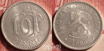 Финляндия 10 пенни 1986 года, KM# 46a, 410-108
