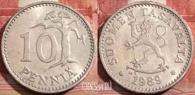 Финляндия 10 пенни 1989 года, KM# 46a, 208-032