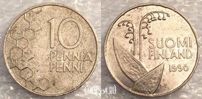 Финляндия 10 пенни 1990 года, 77-057b
