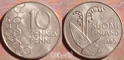 Финляндия 10 пенни 1990 года, KM# 65, 051i-155