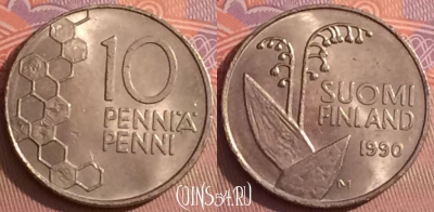 Финляндия 10 пенни 1990 года, KM# 65, 082j-096