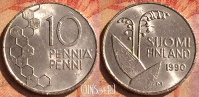 Финляндия 10 пенни 1990 года, KM# 65, 130o-051