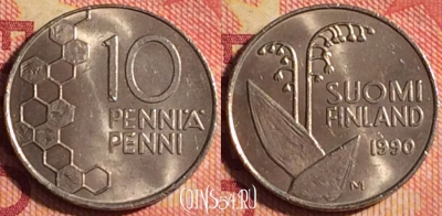 Финляндия 10 пенни 1990 года, KM# 65, 179j-083